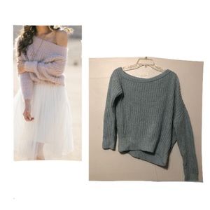 Polly & Esther chenille  sweater dropped  shoulder light blue medium